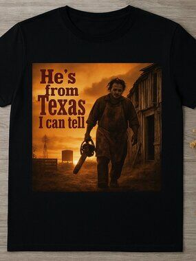 Texas Horror Graphic T-Shirt Black Orange Brown Distressed Movie Style Tee